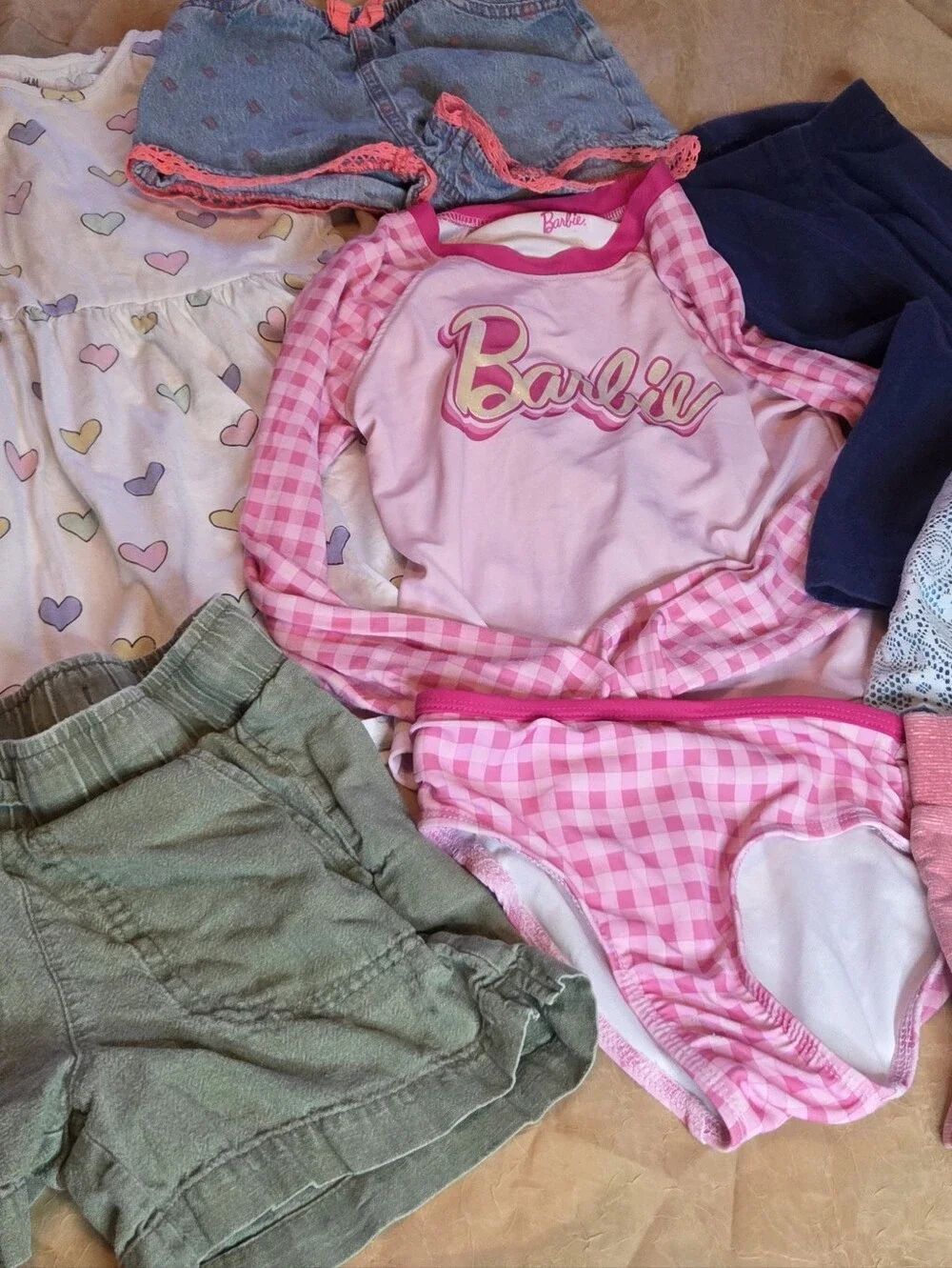 Girl's 5-7 Years Lot Of 7 Pieces 3 Shorts Swimmsuit Skirt Leggins Dress